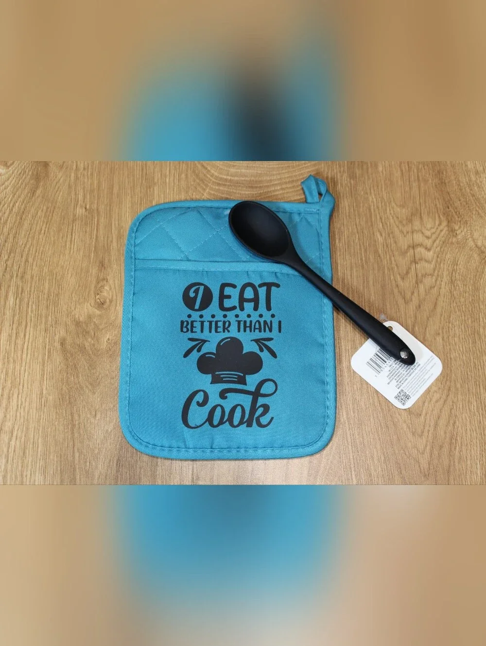 Handmade Teal Kitchen Potholder With Silicone Spoon